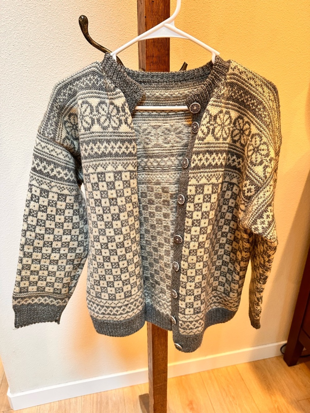 Gray & Cream Nordic Button Cardigan Sweater